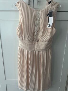 TFNC Blush-Peach Pleated Lace-Back Cocktail Dress